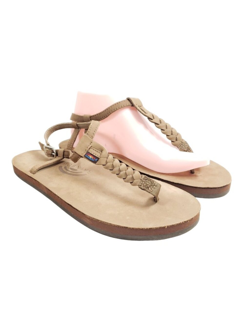 Rainbow Women Size XL T-Street Braided Leather Strap Tan Sandals